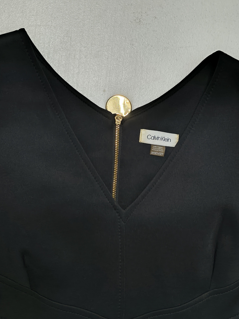Calvin Klein Black V-Neck Dress with Gold Zip Detail